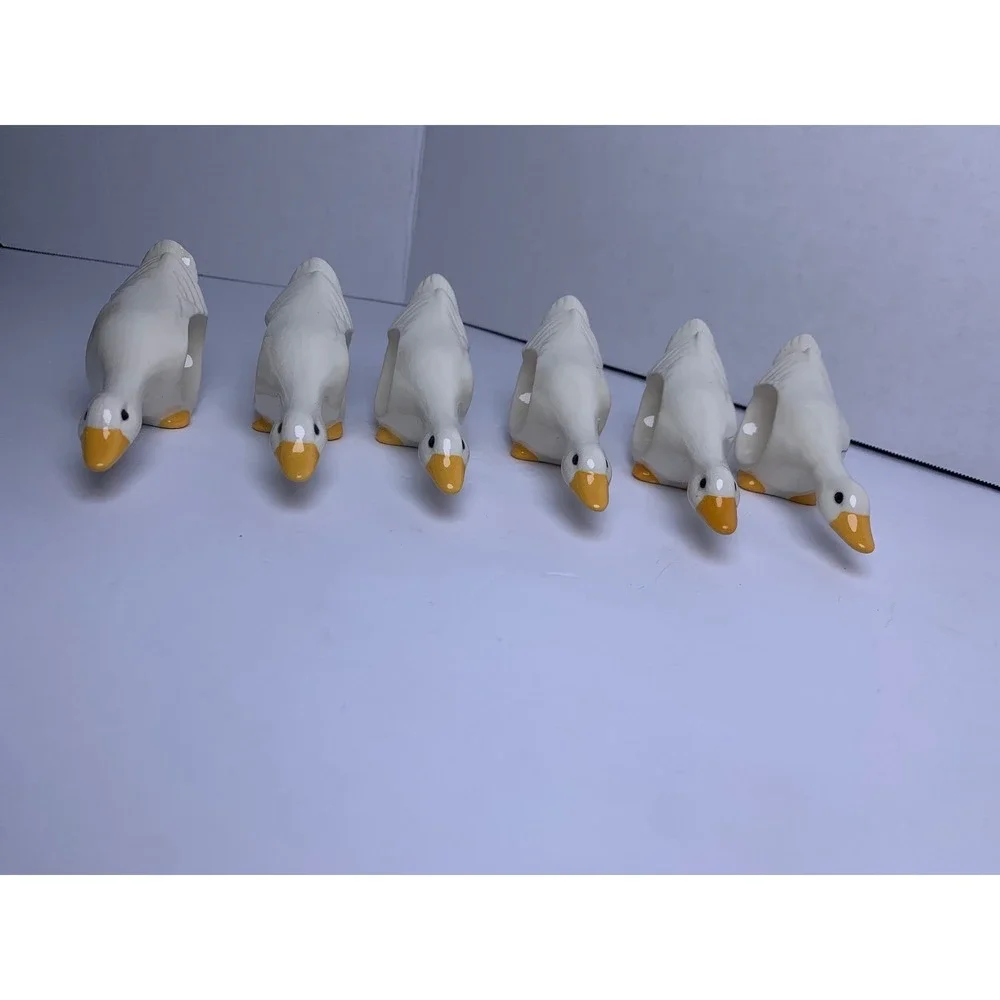 Vintage 80s Ceramic Goose Napkin Rings Set/6 White Farmhouse Country Cottagecore
